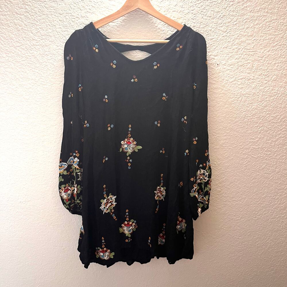 Free People Oxford Black Embroidered Swing Dress Boho Viscose XS Cottagecore - Picture 5 of 10